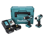Makita DLX 2221 JX2 18 V combo kit con DHP 483 40 Nm + DTD 155 140 Nm sin escobillas + 2x 3.0 Ah batería + cargador + Makpac