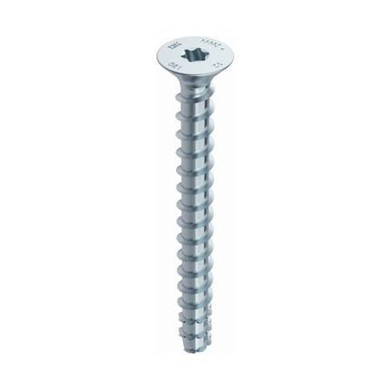 HECO MULTI MONTI plus F anclaje de tornillo 6,0 x 80 mm 50 piezas (48501) tornillo para hormigón, cabeza avellanada, accionamiento en T, galvanizado azul, A2K