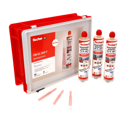 Fischer FIS VL 300 T Malta da installazione bicomponente, vinilestere ( 558724 ) + 10x Cartucce + 20x Miscelatori statici + Cassetta HWK K