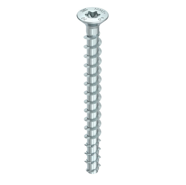 HECO MULTI MONTI plus F anclaje de tornillo 7,5 x 120 mm 50 piezas (48519) tornillo para hormigón, cabeza avellanada, accionamiento en T, galvanizado azul, A2K