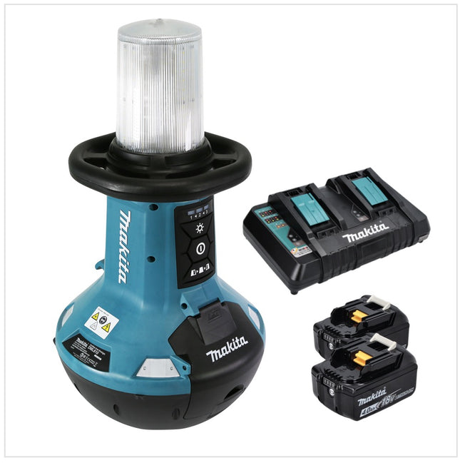 Luz LED portátil con batería Makita DML 810 PM 18/36 V (2 x 18 V) 5500 lm IP54 + 2 baterías de 4,0 Ah + cargador doble