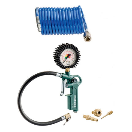 Juego de herramientas de aire comprimido Metabo LPZ 7 (601586000), pistola de soplado + medidor de inflado de neumáticos + pistola de pintura + pistola pulverizadora + manguera en espiral