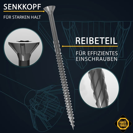 FORTE Tools Universal Holzschraube 6,0 x 100 mm T30 100 Stk. ( 000040113886 ) silber verzinkt Torx Senkkopf Teilgewinde - Toolbrothers
