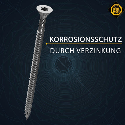FORTE Tools Universal Holzschraube 3,0 x 30 mm T10 1000 Stk. ( 2x 000040113859 ) silber verzinkt Torx Senkkopf Vollgewinde - Toolbrothers