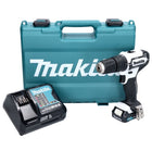 Taladro percutor a batería Makita HP 333 DSAW 12 V 30 Nm blanco + 1 batería de 2,0 Ah + cargador + maletín