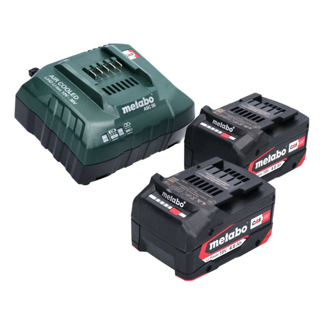 Metabo basic set 2x Li-Power battery pack 18 V 4.0 Ah CAS Li-Ion battery ( 2x 625027000 ) + ASC 55 charger ( 627044000 )