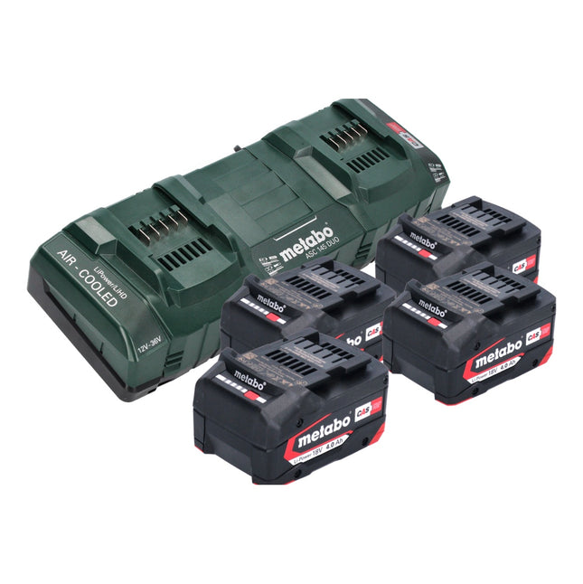 Set base Metabo 4x batterie Li-Power 18 V 4,0 Ah CAS agli ioni di litio ( 4x 625027000 ) + caricatore rapido doppio ASC 145 DUO ( 627495000 )