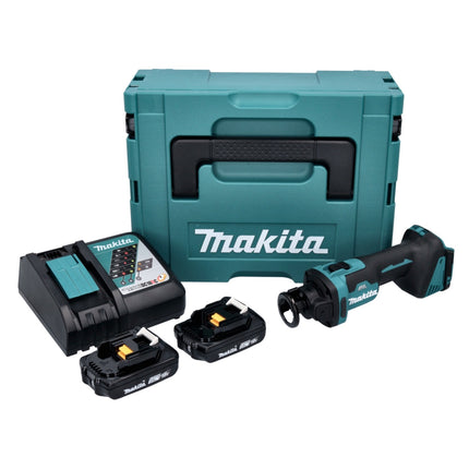 Makita DCO 181 RAJ cortadora rotativa sin cable 18 V 32000 rpm sin escobillas + 2x batería recargable 2,0 Ah + cargador + Makpac