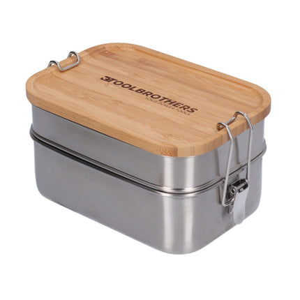 Toolbrothers Fan Edelstahl Brotdose mit 2 Etagen und Bambus Deckel 1340 ml - Toolbrothers