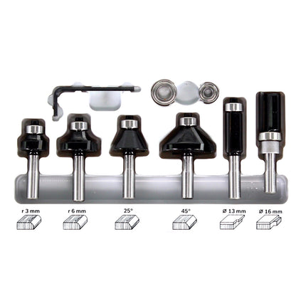 Fresadora Makita RP 2303 FCXJ 2100 vatios carrera 70 mm + tope + set cortador 6 piezas + Makpac