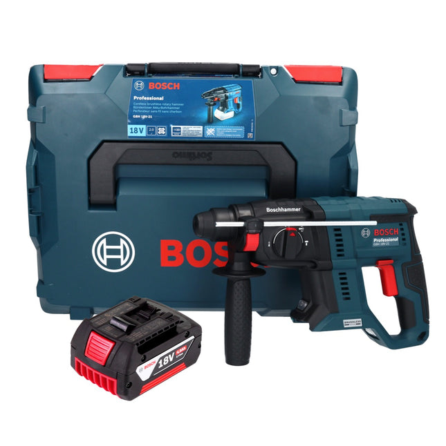 Bosch GBH 18V-21 Taladro percutor profesional 18 V 2,0 J sin escobillas + 1x batería 4,0 Ah + L-BOXX - sin cargador