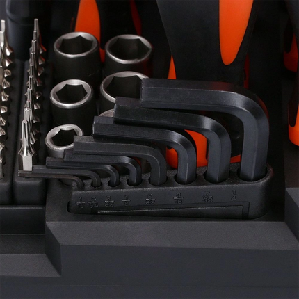 WellCut Juego de destornilladores magnéticos de 114 piezas con estante para herramientas, juego de herramientas con destornilladores/puntas/llaves Allen/enchufes (WC-SDB114S)