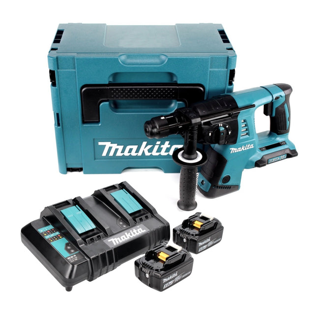 Martillo perforador sin cable Makita DHR CTJ 36 V ( 2x 18 V ) 3,0 J SDS-plus + 2x batería recargable 5,0 Ah + cargador doble + Makpac