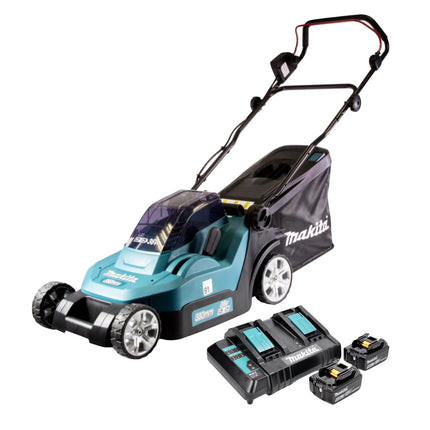 Makita DLM 382 CT2 cordless lawn mower 36 V ( 2x 18 V ) 38 cm 40 l + 2x battery 5.0 Ah + double charger