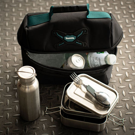 Toolbrothers Fan Lunchpaket in Makita Kühltasche mit Edelstahl Brotdose mit Trennfächern und Edelstahldeckel 1200 ml + Edelstahl Trinkflasche 500 ml + 4 in 1 Multifunktions Besteck - Toolbrothers
