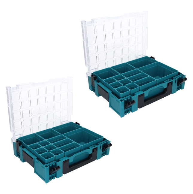 Set di organizer Makita MAKPAC 1 2x valigetta per minuteria 395 x 295 x 110 mm ( 2x 191X80-2 ) con 13x inserti in scatola