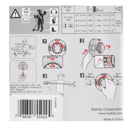 Testa a 2 filetti Makita Tap&Go 2,0 mm ( 191D91-7 ) per tagliaerba a batteria 18 V DUR 187 e DUR 188