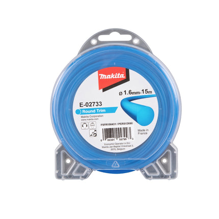 Makita 2 teste filettate Tap&Go 2,0 mm 2 pezzi ( 2x 191D91-7 ) + filo di taglio rotondo 1,6 mm 15 m 2 pezzi ( 2x E-02733 ) per tagliaerba a batteria 18 V DUR 187 e DUR 188
