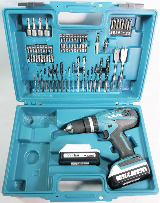 Makita HP 457 DWE10 Akku Schlagbohrschrauber 18 V 42 Nm G Serie 2x Akku 1 5 Ah 74 tlg Bit Bohrer Set Koffer Unvollstaendig 1 - toolbrothers
