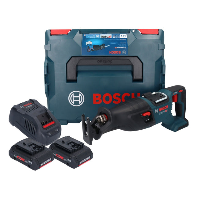 Sierra de sable sin cable Bosch GSA 18V-28 18 V BITURBO Brushless + 2x batería ProCORE 4,0 Ah + cargador + L-Boxx