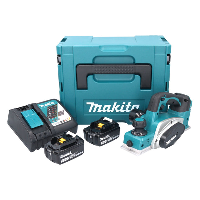 Makita DKP 180 RFJ cepillo sin cable 18 V 82 mm + 2x batería recargable 3,0 Ah + cargador + Makpac