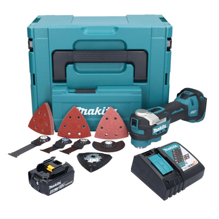 Herramienta multifunción a batería Makita DTM 52 RM1JX4 18 V Starlock Max Brushless + 1x batería 4,0 Ah + cargador + juego de accesorios + Makpac