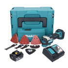 Herramienta multifunción a batería Makita DTM 52 RT1JX4 18 V Starlock Max Brushless + 1x batería 5.0 Ah + cargador + juego de accesorios + Makpac
