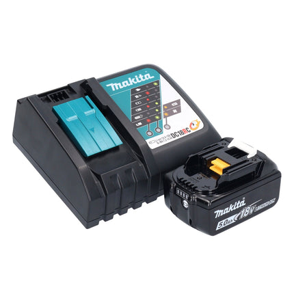 Herramienta multifunción a batería Makita DTM 52 RT1JX4 18 V Starlock Max Brushless + 1x batería 5.0 Ah + cargador + juego de accesorios + Makpac