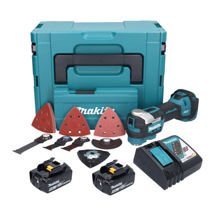 Makita DTM 52 RTJX4 cordless multifunction tool 18 V Starlock Max Brushless + 2x battery 5.0 Ah + charger + accessory set + Makpac
