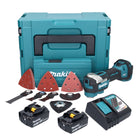 Herramienta multifunción a batería Makita DTM 52 RGJX4 18 V Starlock Max Brushless + 2x batería recargable 6,0 Ah + cargador + juego de accesorios + Makpac