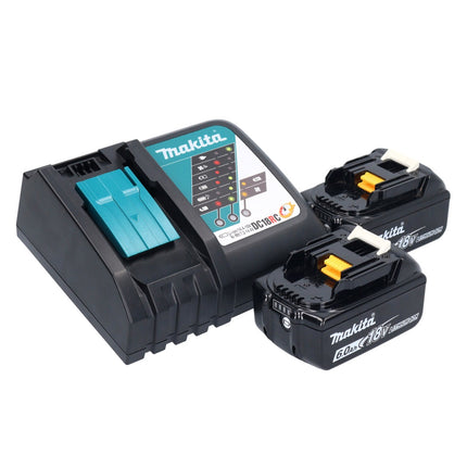 Herramienta multifunción a batería Makita DTM 52 RGJX4 18 V Starlock Max Brushless + 2x batería recargable 6,0 Ah + cargador + juego de accesorios + Makpac