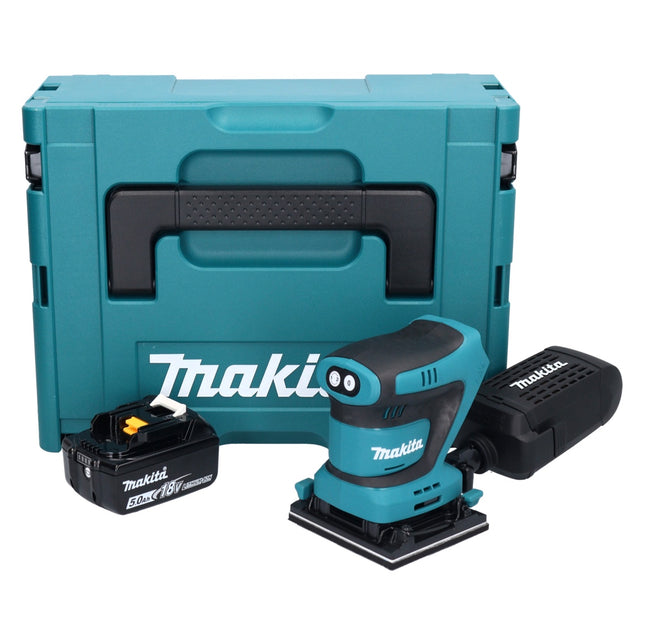 Makita DBO 480 T1J cordless orbital sander 18 V 112 x 102 mm + 1x rechargeable battery 5.0 Ah + Makpac - without charger