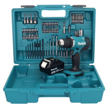 Makita DDF 453 G1X1 taladro atornillador inalámbrico 18 V 42 Nm + 1x batería 6,0 Ah + set de accesorios 74 piezas + maletín - sin cargador