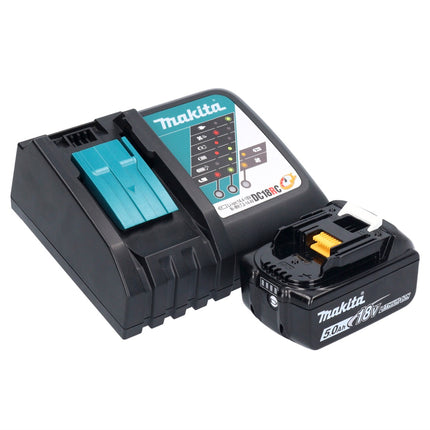 Makita DDF 487 RT1X1 taladro atornillador inalámbrico 18 V 40 Nm sin escobillas + 1x batería 5,0 Ah + cargador + set de accesorios 74 piezas + estuche