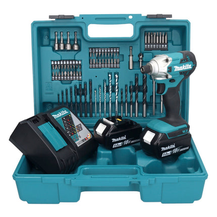 Makita DTD156RTX1 Cordless Hammer Drill 155Nm 18V 1/4" + 2x Batteries 5.0Ah + Charger + Case + Accessory Set, 74 pcs.