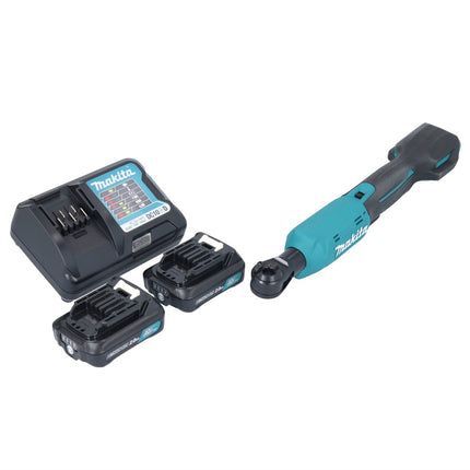 Atornillador de trinquete a batería Makita WR 100 DWA 12 V 47,5 Nm 1/4" 3/8" + 2 baterías de 2,0 Ah + cargador