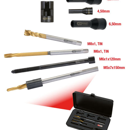 KS TOOLS Juego universal de escariado de bujía de incandescencia M8 x 1, 8 pzs ( 152.1020 )