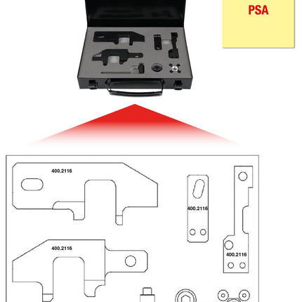 KS TOOLS Juego de herramientas de reglaje de motores para PSA, 11 pzs ( 400.2115 )