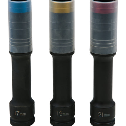 KS TOOLS SlimPOWER Alu-Felgen Kraft-Stecknuss-Satz, extra lang, 3-tlg, 1/2", 17, 19, 21mm ( 515.0622 ) - Toolbrothers