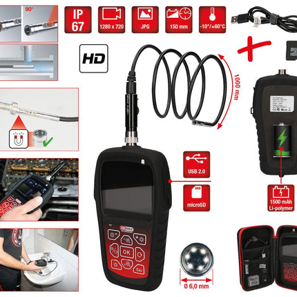 KS TOOLS HD-Videoskop-Satz mit Ø 6,0 mm 0° und 90° HD Frontkamera-Sonde, umschaltbar, 5-tlg ( 550.7500 ) - Toolbrothers