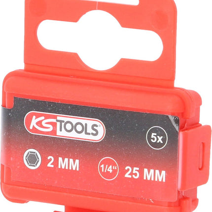 KS TOOLS 1/4" Bit Innensechskant, 25mm, Kugelkopf, 2mm, 5er Pack ( 911.8396 ) - Toolbrothers