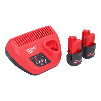 Lima de banda de batería Milwaukee M12 FBFL10-252 12 V 10 x 330 mm + 2x baterías 2,5 Ah + cargador