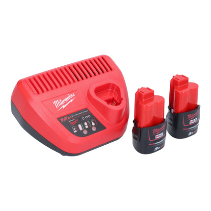 Lima de banda de batería Milwaukee M12 FBFL10-302 12 V 10 x 330 mm + 2x baterías 3,0 Ah + cargador