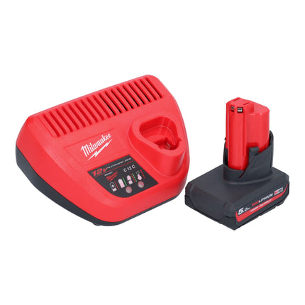 Lima de banda de batería Milwaukee M12 FBFL10-501 12 V 10 x 330 mm + 1x batería 5,0 Ah + cargador