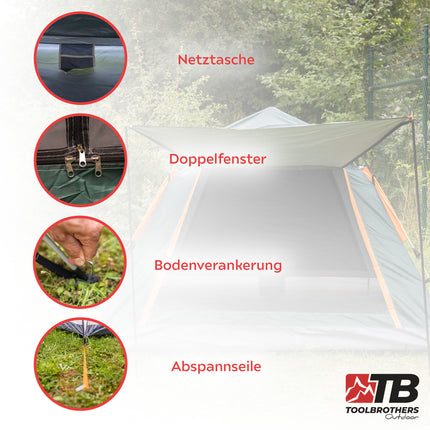 Toolbrothers Outdoort Camping-Set Zelt for 2-4 Personen Hydraulikzelt Pop-Up zelt + Campingausrstung 12 tlg