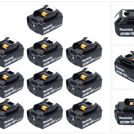 Makita Akku Set 10x BL 1830 B 18 V 3,0 Ah / 3000 mAh Li-Ion ( 10x 197599-5 ) mit LED Anzeige - original, kein Nachbau