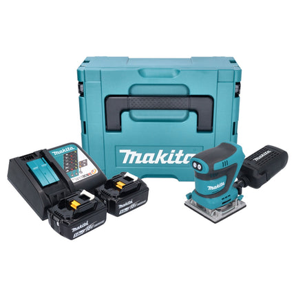 Makita DBO 484 RTJ cordless orbital sander 18 V 112 x 102 mm + 2x rechargeable battery 5.0 Ah + charger + Makpac