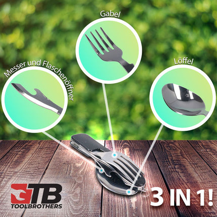 Toolbrothers Fan fiambrera en estuche rígido de acero inoxidable 2 niveles tapa de bambú 1340 ml + cantimplora de acero inoxidable 600 ml + cubiertos multifunción 4 en 1