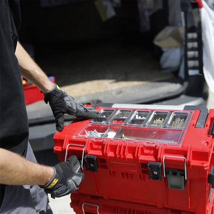 Qbrick System PRIME Toolbox 250 Expert RED ULTRA HD Custom z organizerem do sztaplowania 535 x 327 x 277 mm 26 l IP66 z 5 wkładkami i 10 przegrodami