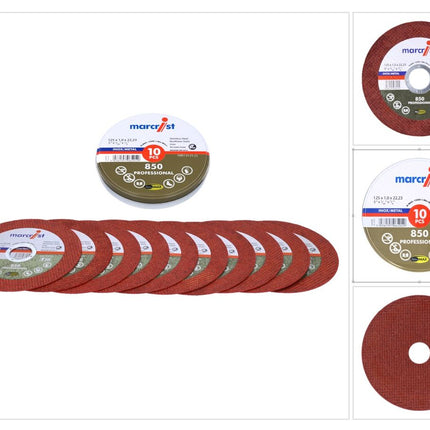 Marcrist 850 Inox Disco de corte ultrafino especial 10 piezas 115 x 1,0 x 22,23 mm ( 5007.0125.22 ) para amoladoras angulares